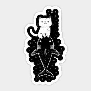 Kitty's Shark Expedition  cat Sticker